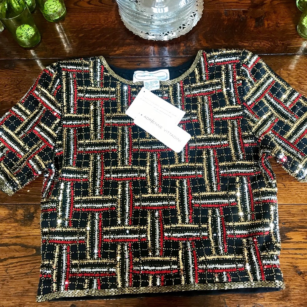NWT Adrienne Vittadini sequin cocktail top Size M